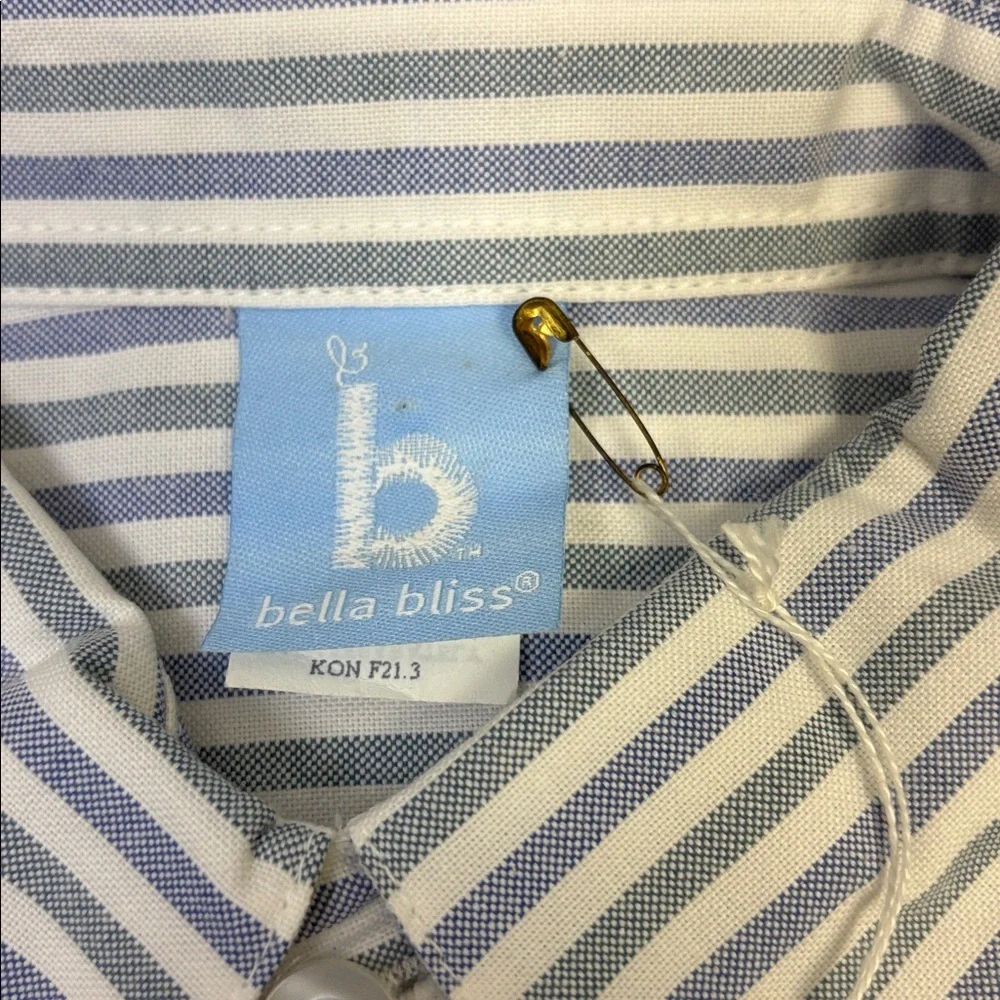 Sz 12 Bella Bliss Boy's Blue Striped Shirt button up long sleeve 100% cotton